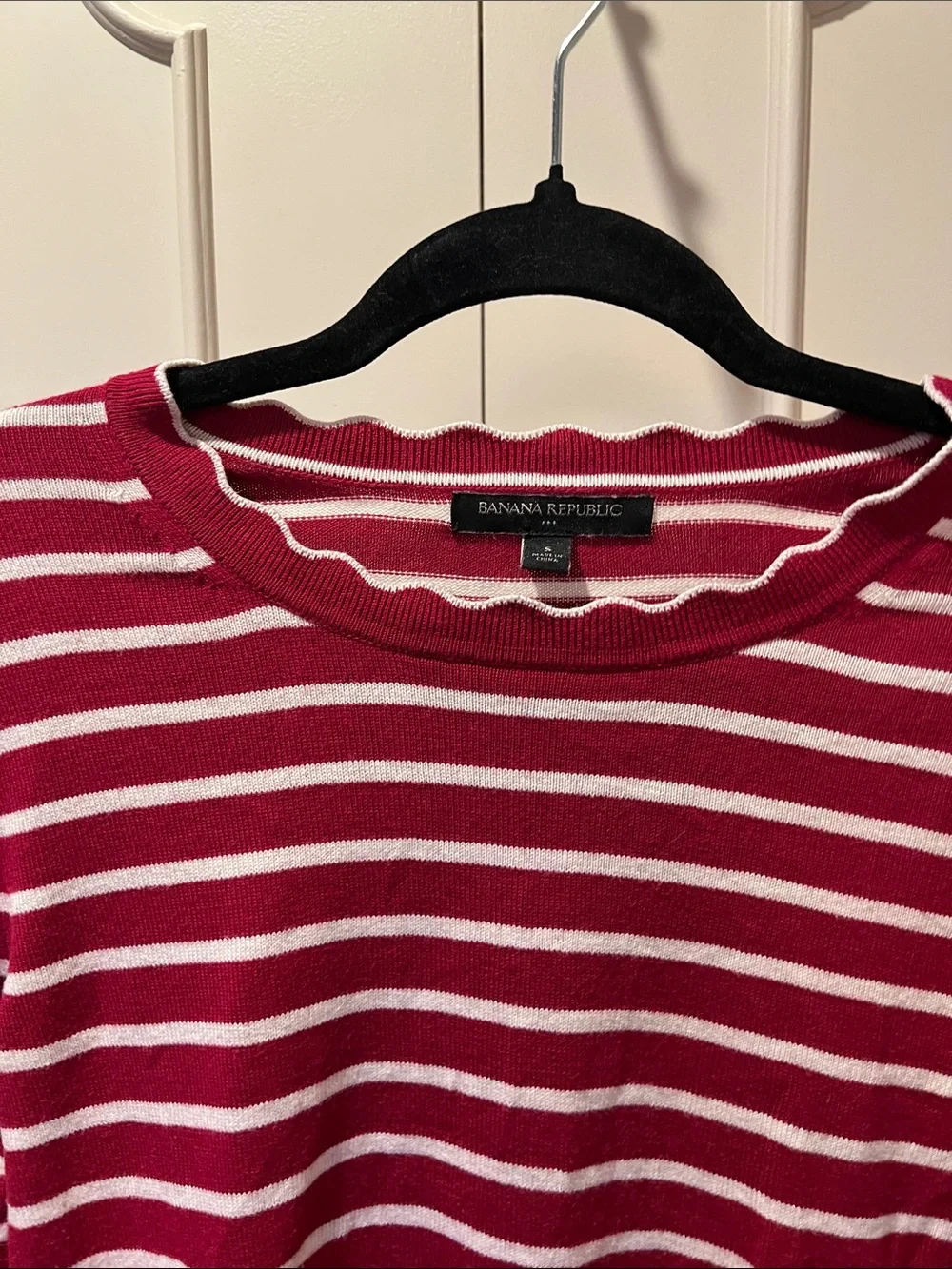 Banana Republic Red and White Striped Crewneck Sweater